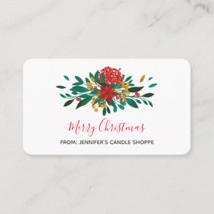 Modern Red Grönt & Guld jul-Blommigt Visitkort
