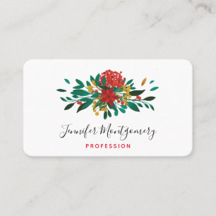 Modern Red Grönt & Guld jul-Blommigt Visitkort