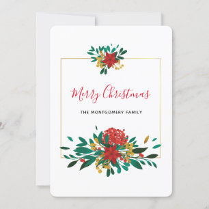 Modern Red Grönt & Guld jul Bouquet Julkort