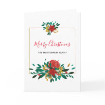 Modern Red Grönt & Guld Julens Blommigt Helgdag