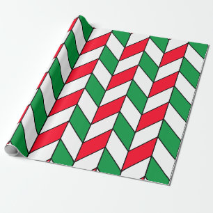 Modern Red Grönt jul Herringbone Chevron Presentpapper