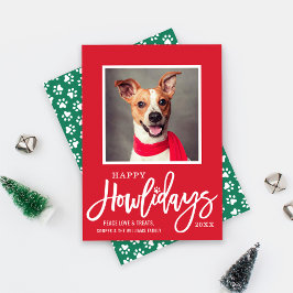 Modern Red Grönt Lycklig Howlidays Puppy Hund Phot Julkort