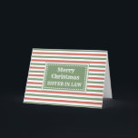 Modern Red Grönt Sister in Law God jul Kort<br><div class="desc">God jul för syster i lagkortet med rött och grönt rand mönster och tänksam vers.</div>