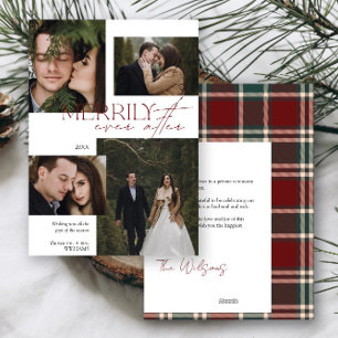 Modern Red Grönt Tartan Merrily allt efter Bröllop Julkort