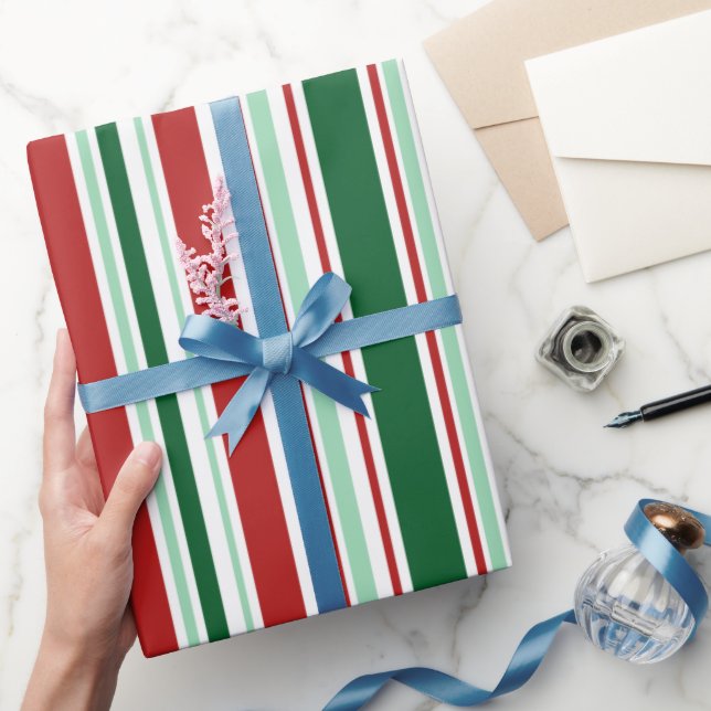 Modern Red, Grönt, Vit jul Rand Presentpapper (Gifting)