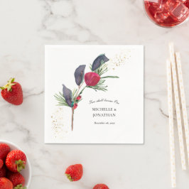 Modern Red Grönt Winter Blommigt Christian Bröllop Pappersservett