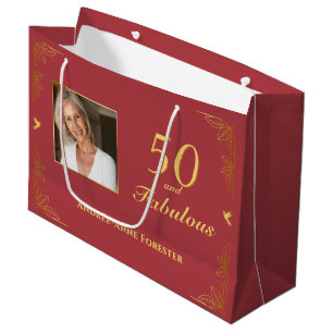 Modern Red Guld 50 Fabulous Birthday Photo