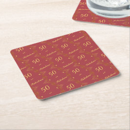 Modern Red Guld 50 Fabulous Birthday Underlägg Papper Kvadrat