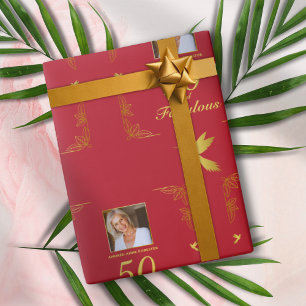 Modern Red Guld 50 Fabulous Photo Birthday Presentpapper