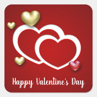 Modern Red Guld Alla hjärtans dag Hearts Fyrkantigt Klistermärke