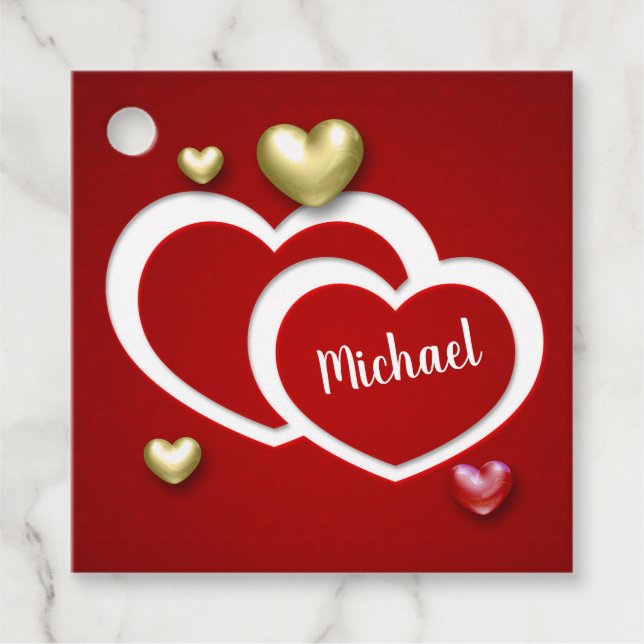 Modern Red Guld Alla hjärtans dag Hearts Gåvor Etiketter (Framsida)