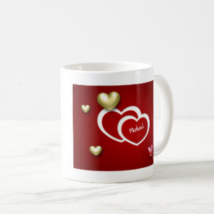 Modern Red Guld Alla hjärtans dag Hearts Kaffemugg