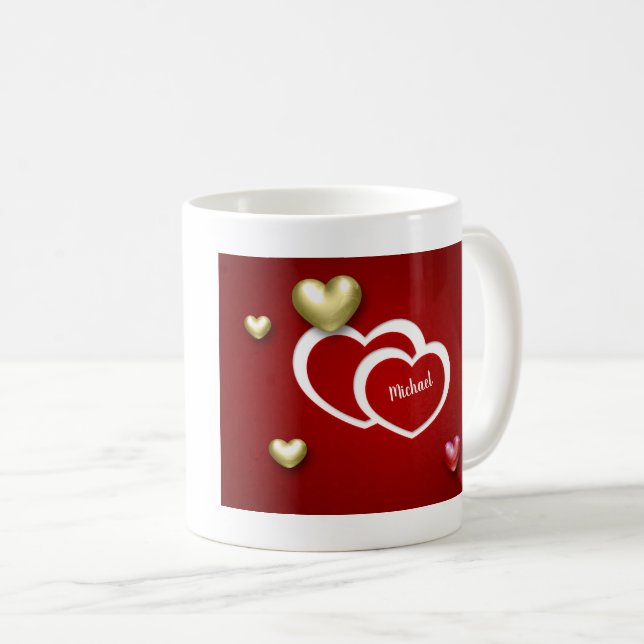 Modern Red Guld Alla hjärtans dag Hearts Kaffemugg (Framsida höger)