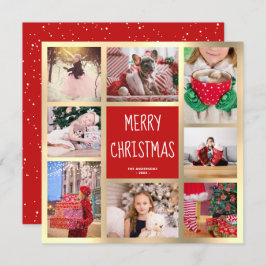 Modern Red & Guld God jul Photo Collage Julkort