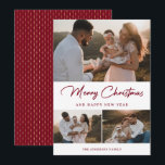 Modern Red Guld Photo Collage Julkort<br><div class="desc">Anpassningsbar rött och guld fotokort med helgdag på framsidan och ett rött och guld mönster på baksidan. Anpassa enkelt det här helgdag till eleganten med dina foton och familjen namn. Fler alternativ för färg finns tillgängliga.</div>