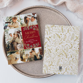 Modern Red Guld Photo God jul Helgdag Card Julkort