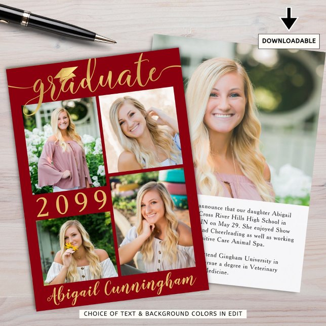 Modern Red Guld Script 5 Photo Student Meddelande (Skapare uppladdad)