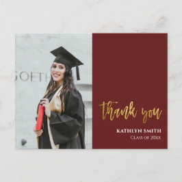 Modern Red Guld Script Photo Studenten Tack Vykort