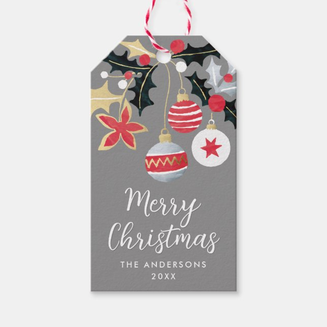 Modern Red Guld & Silver, julprydnader Presentetikett (Framsidan)