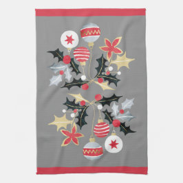 Modern Red Guld & Silver Ornaments Grått Kökshandduk