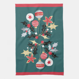 Modern Red Guld & Silver Ornaments Teal Kökshandduk