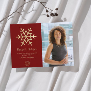Modern Red Guld snowflake Notary Glad helg Julkort