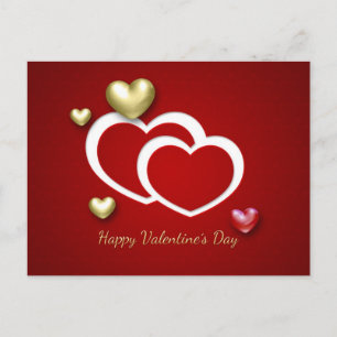 Modern Red Guld Valentine Hearts Helgdag vykort