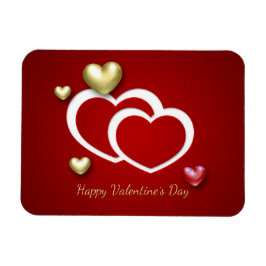 Modern Red Guld Valentine Hearts Magnet