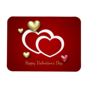 Modern Red Guld Valentine Hearts Magnet