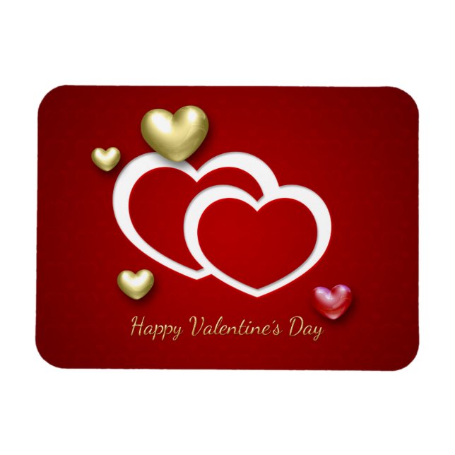 Modern Red Guld Valentine Hearts Magnet (Horisontell)