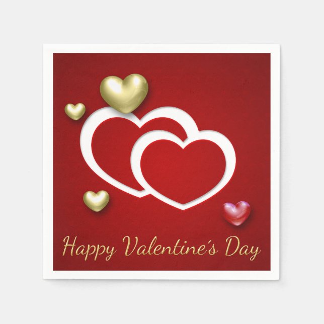Modern Red Guld Valentine Hearts Pappersservett (Framsidan)