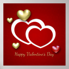 Modern Red Guld Valentine Hearts Poster