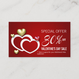 Modern Red Guld Valentine Hearts Rabattkort