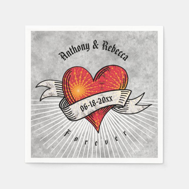 Modern Red Heart Add Namn and Date Pappersservett (Framsidan)