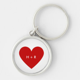 Modern Red Heart Enkel Anpassad Text Silver Metall Rund Silverfärgad Nyckelring