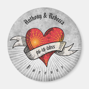 Modern Red Heart Fractal Couple Valentine Day Magnet