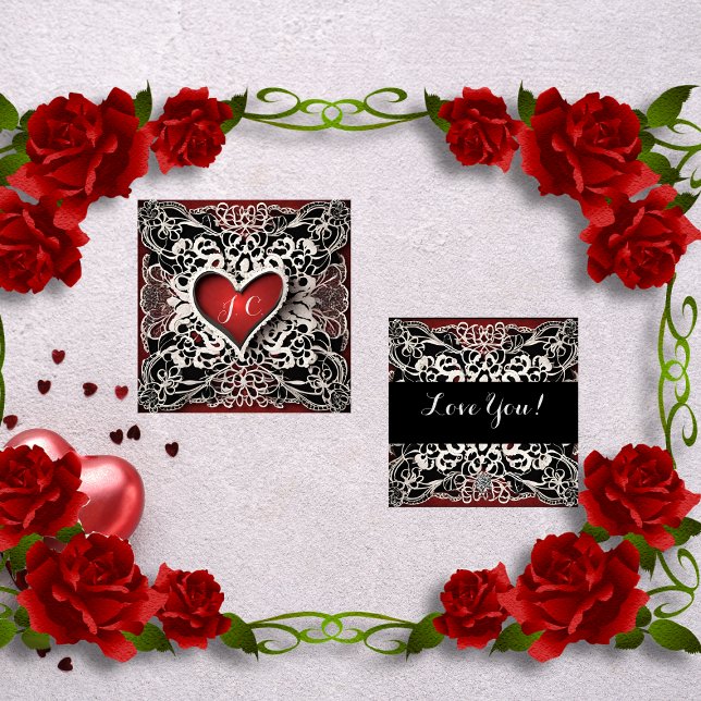 Modern Red Heart Snöre Kärlek Julkort (Skapare uppladdad)