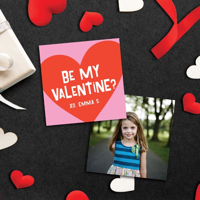 Modern Red Heart Valentines Classroom-fotokort Anteckningskort (Skapare uppladdad)