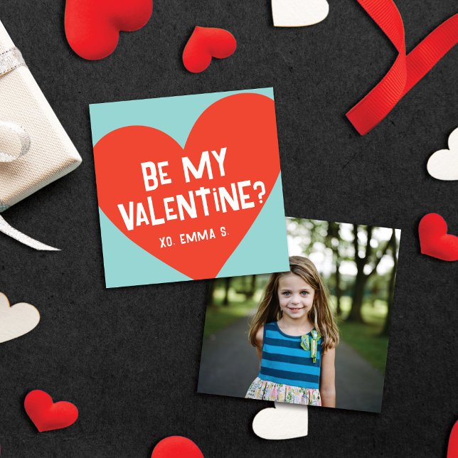 Modern Red Heart Valentines Classroom-fotokort Anteckningskort (Skapare uppladdad)