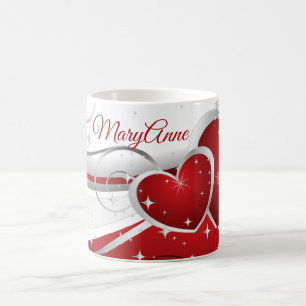 Modern Red Hearts med Personlig Namn Kaffemugg