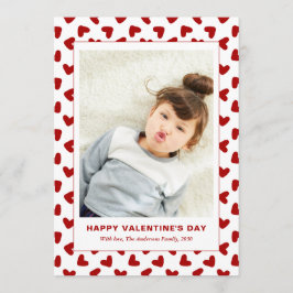 Modern Red Hearts Pattern One Photo Valentines Day Julkort