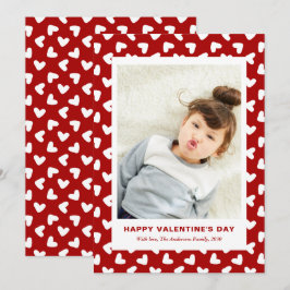Modern Red Hearts Pattern One Photo Valentines Day Julkort