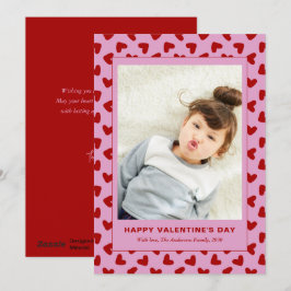 Modern Red Hearts Pattern One Photo Valentines Day Julkort