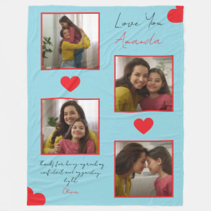 Modern Red Hearts Syskon Photo Collage Fleecefilt