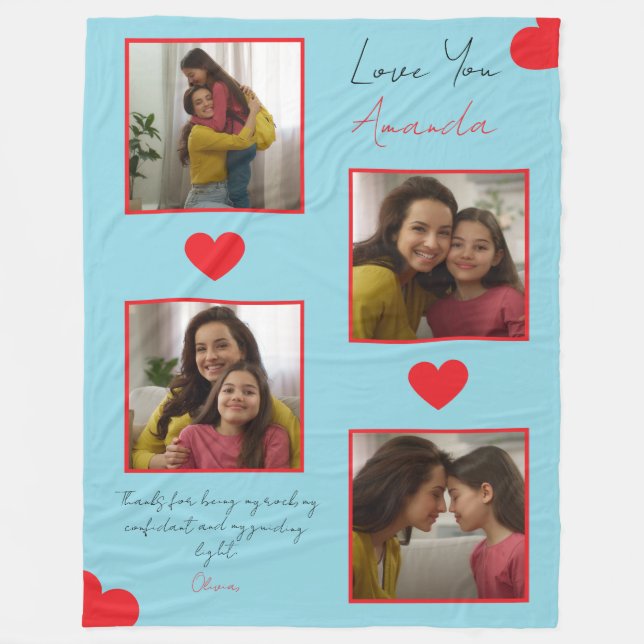 Modern Red Hearts Syskon Photo Collage Fleecefilt (Framsidan)