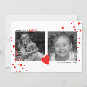 Modern Red Hearts Valentine Day Anpassningsbar Pho Julkort