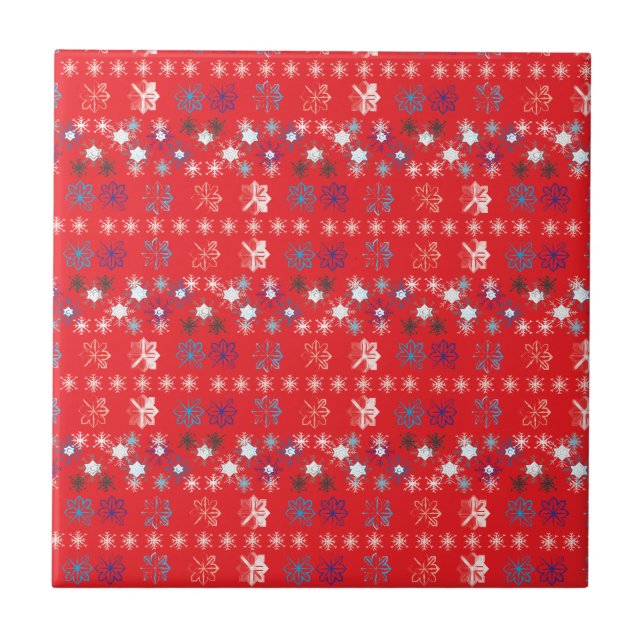 Modern Red Helgdag snowflake mönster Kakelplatta (Framsidan)