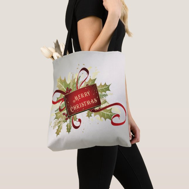 Modern Red Helgdag Tote Bag Tygkasse (Närbild)