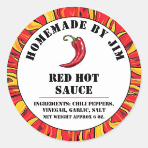 Modern Red Hett Chili Sauce pepper Label Runt Klistermärke