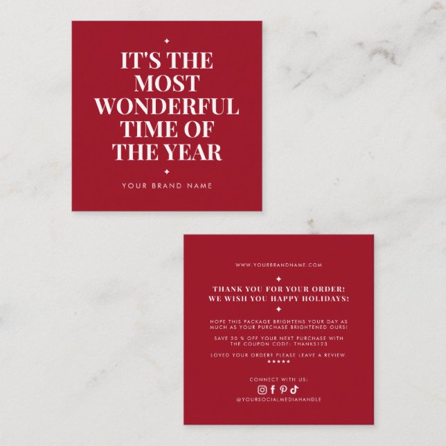 Modern red holiday business thank you  fyrkantigt visitkort (Fram/baksida)